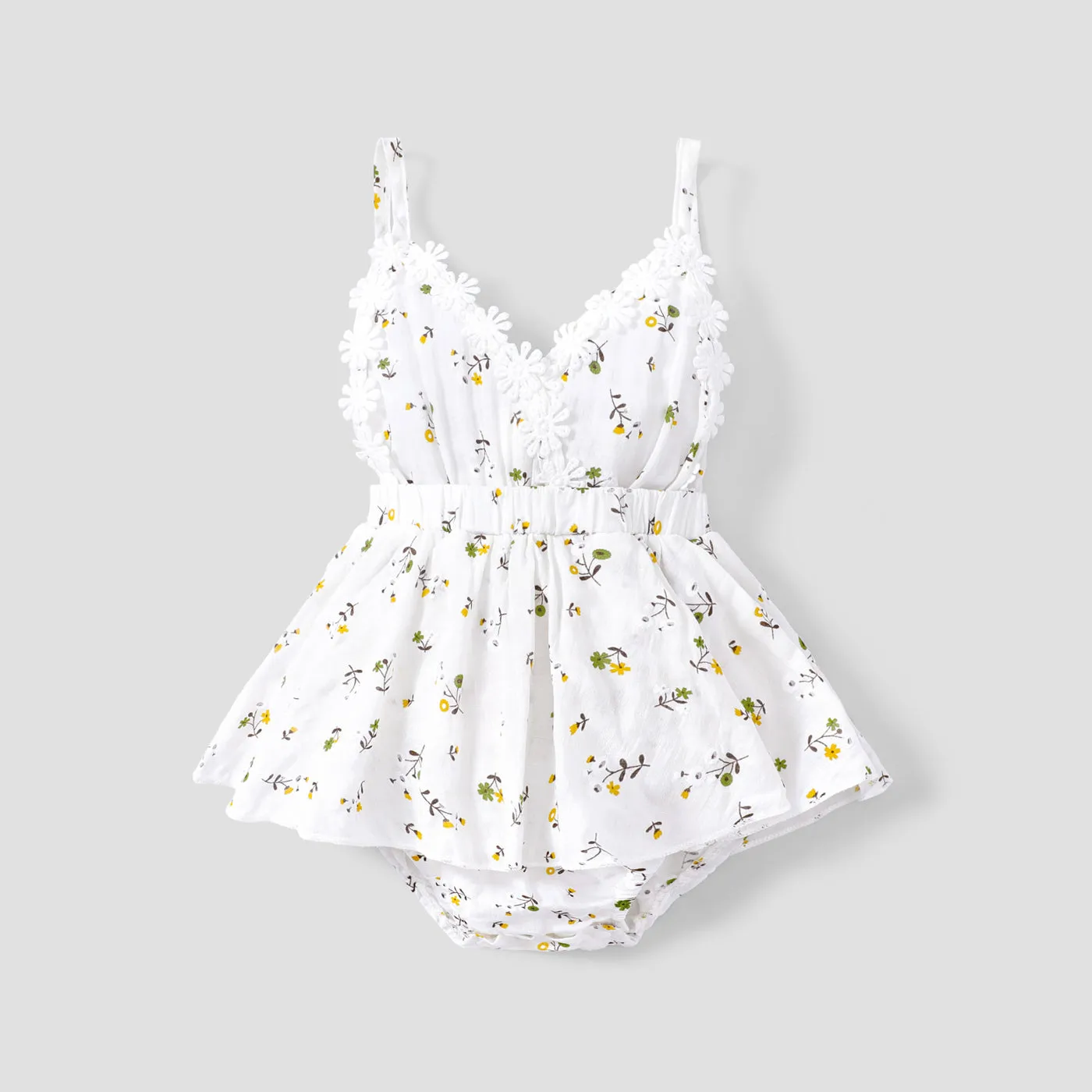 100% Cotton Floral Print Daisy Baby Sling Romper Dress