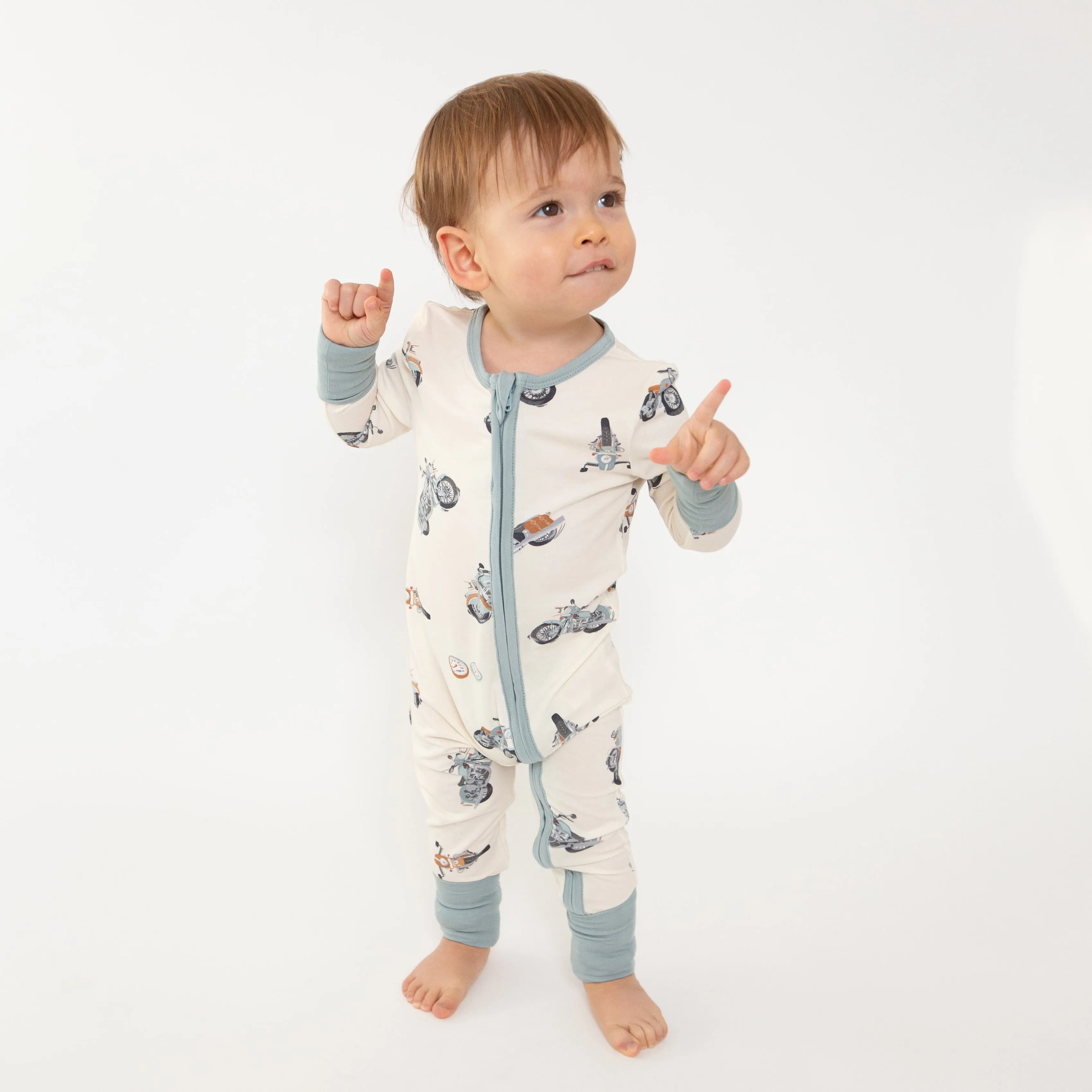2 Way Zipper Romper - Vintage Motorcycles