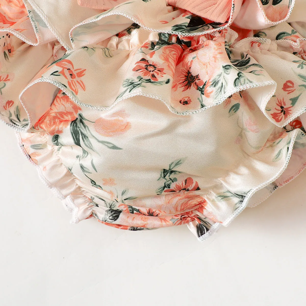 3pcs Baby Girl 95% Cotton Ribbed Ruffle Short-sleeve Letter Embroidery Romper and Floral Print Layered Shorts with Headband Set