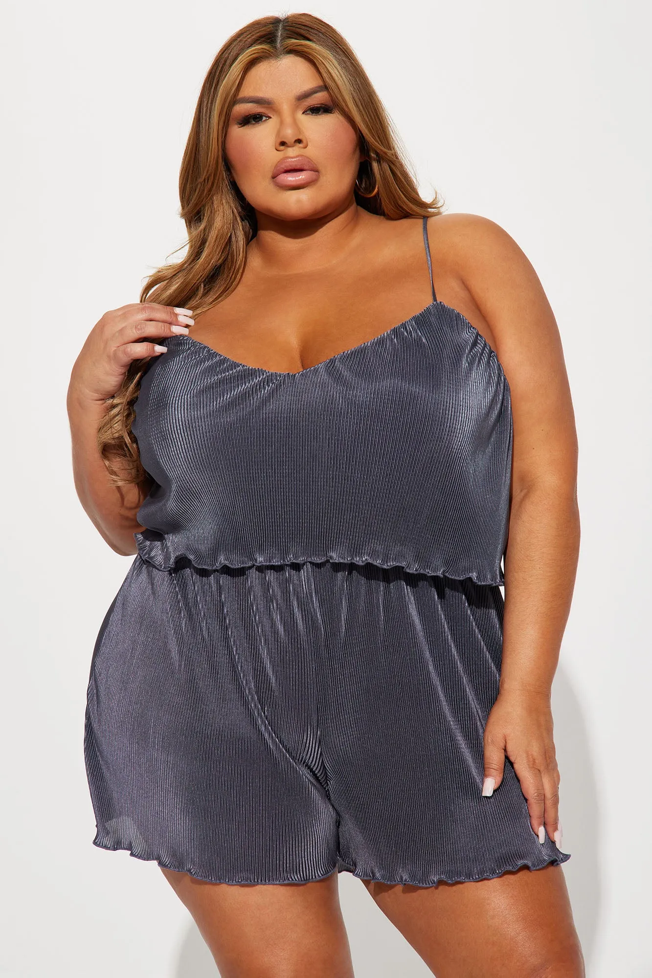 Adriana Plisse Romper - Charcoal