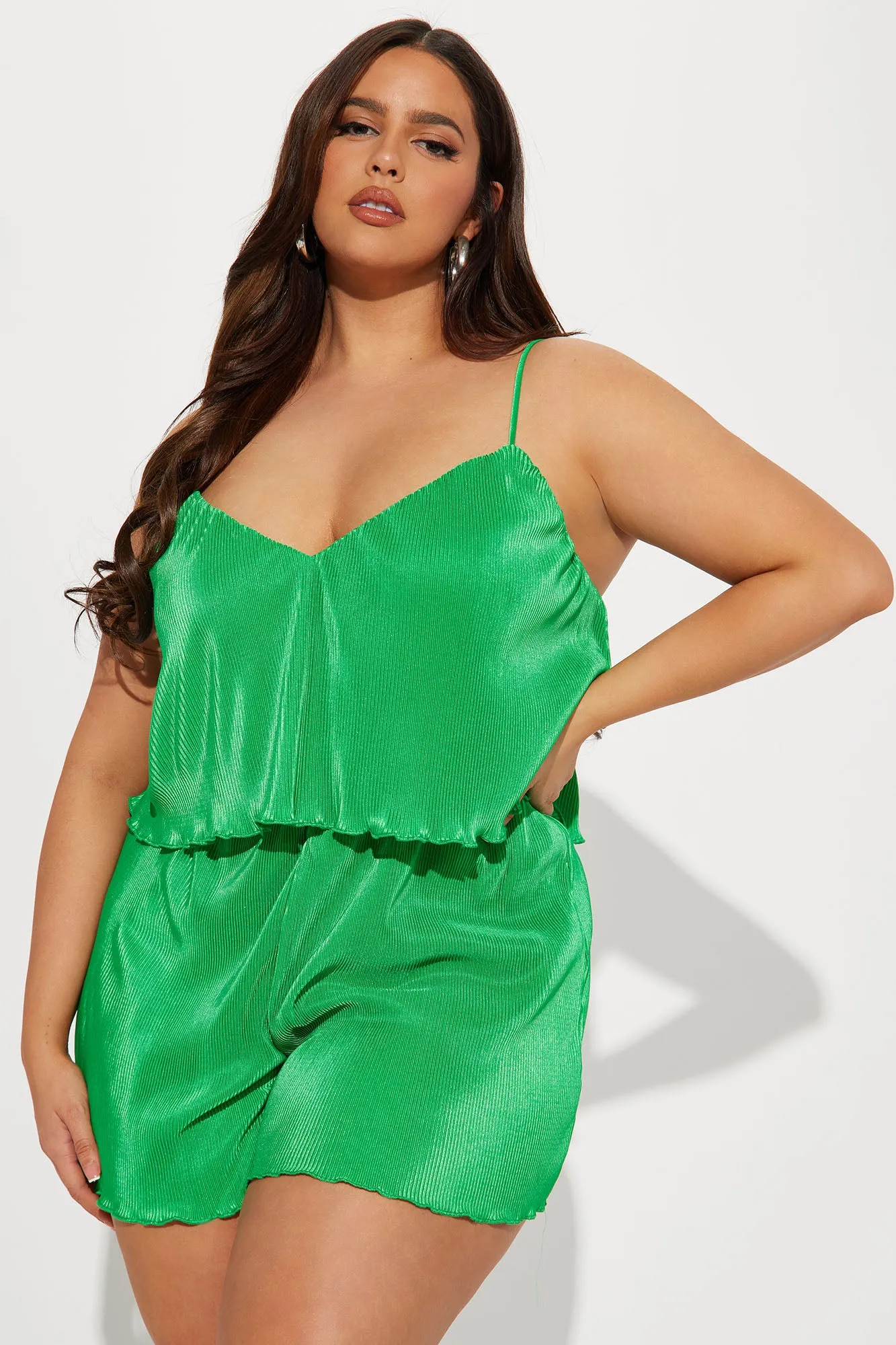 Adriana Plisse Romper - Kelly Green