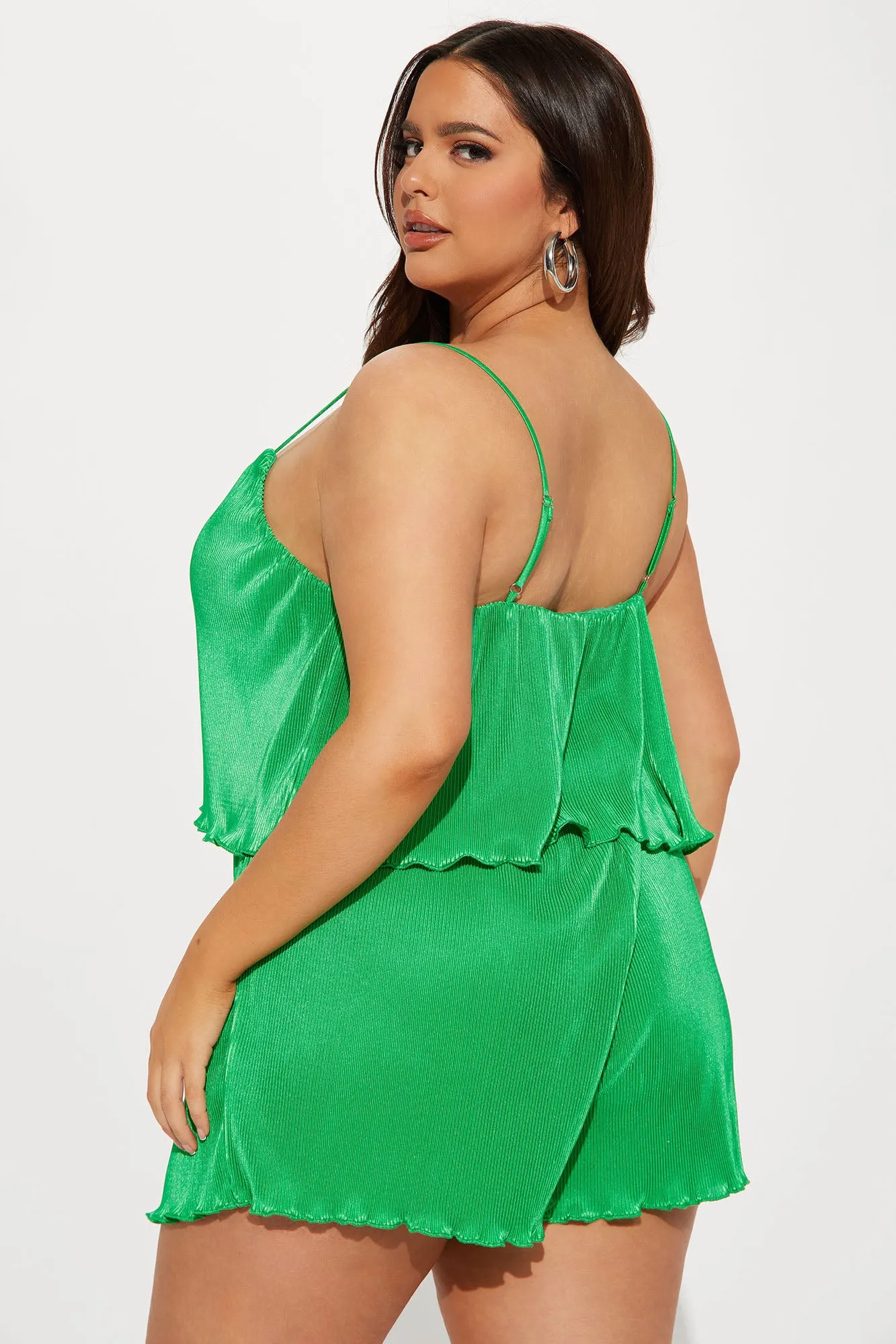 Adriana Plisse Romper - Kelly Green