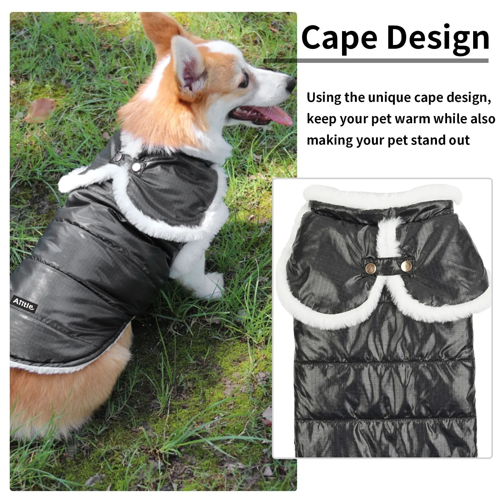 Aiitle Waterproof Cozy Dog Winter Coat Black