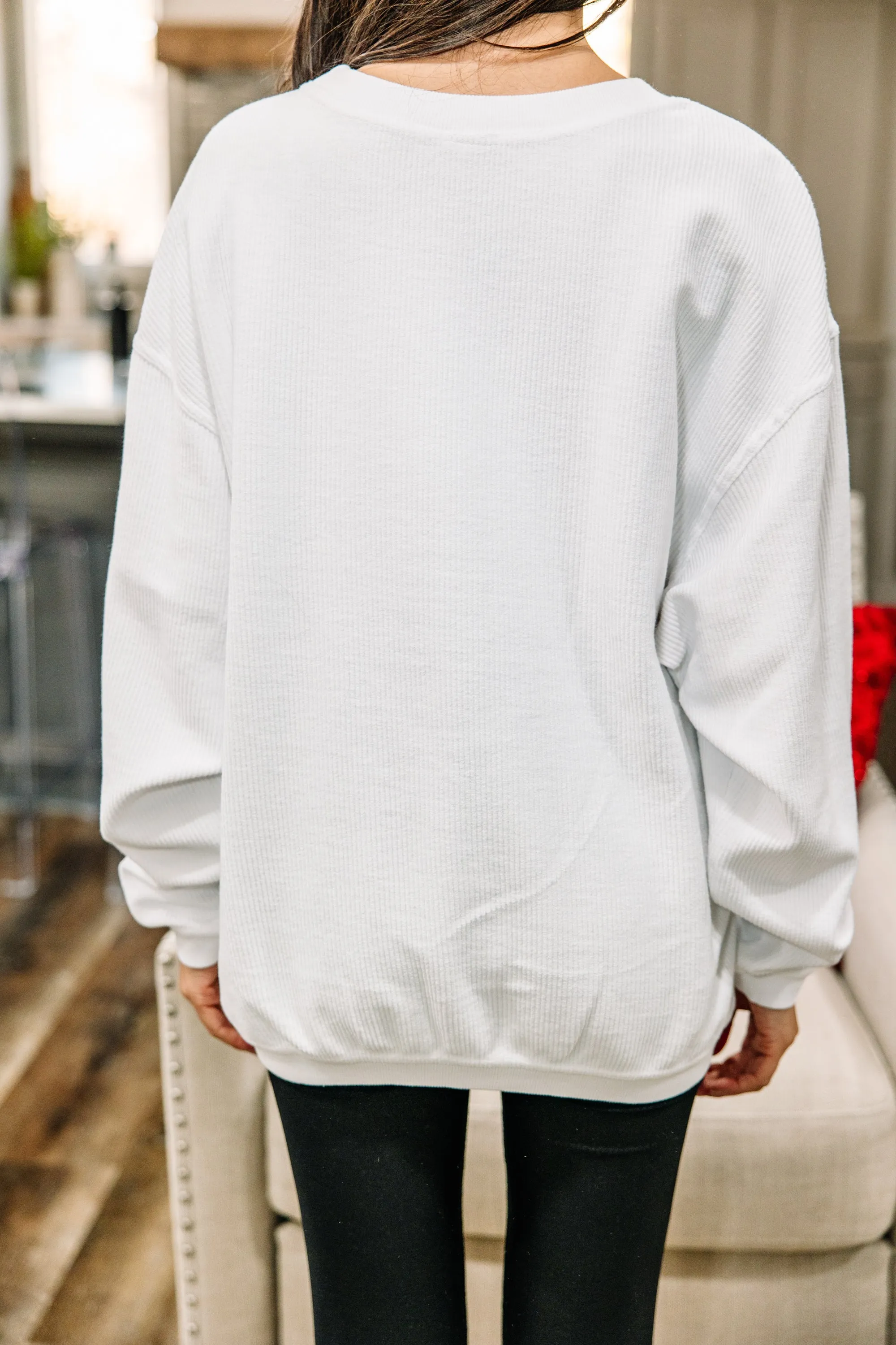 All The Kisses White Corded Graphic Sweatshirt