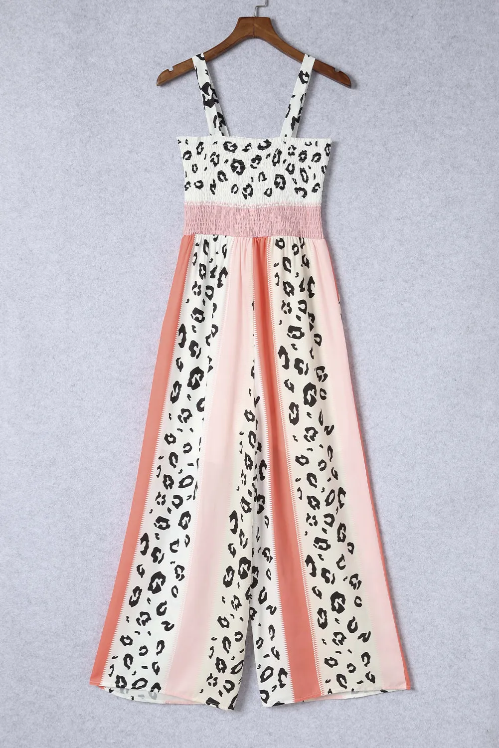 *APP EXCLUSIVE* Leopard Colorblock Wide Leg Smocked Jumpsuit