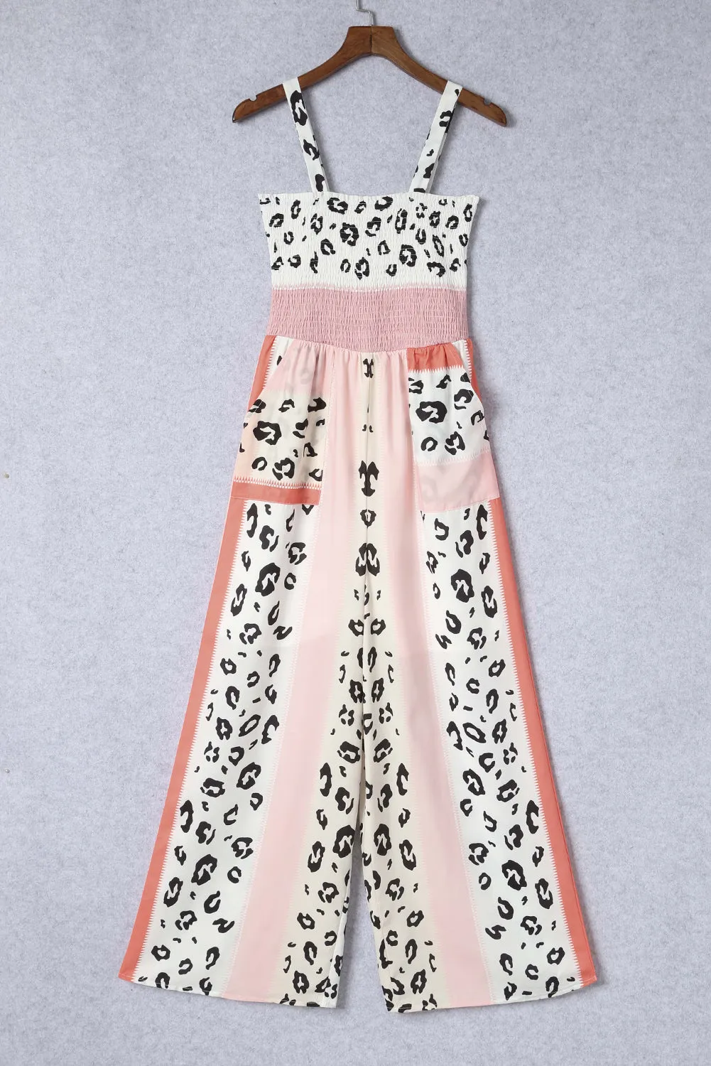 *APP EXCLUSIVE* Leopard Colorblock Wide Leg Smocked Jumpsuit