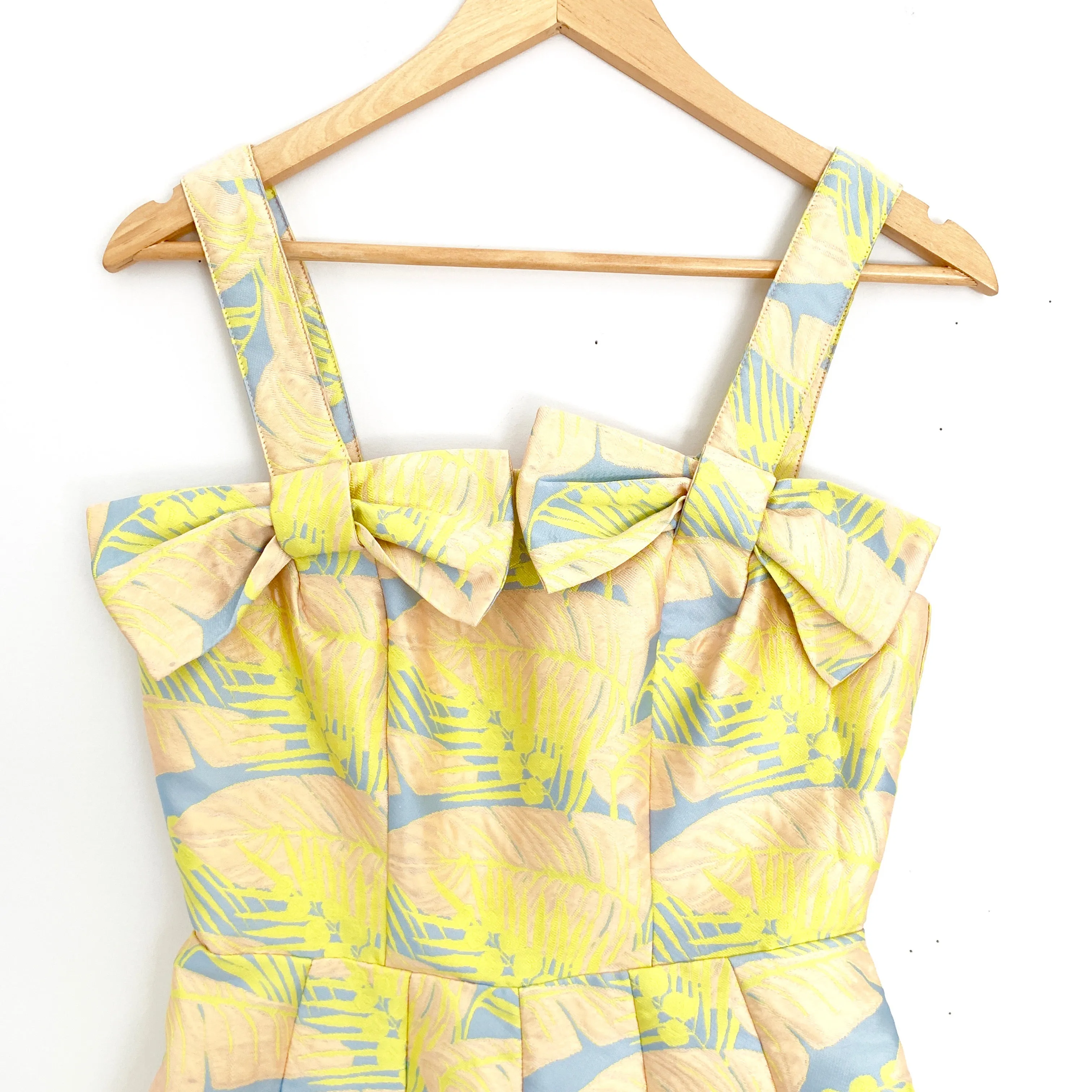 ASOS Bright Yellow Pop Jaquard Bow Front Romper- Size 4