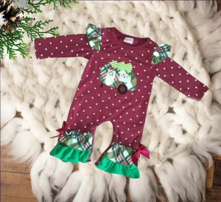 Baby & Toddler Ruffled Romper Jumpsuits - Burgundy Polka Dot - Trailer