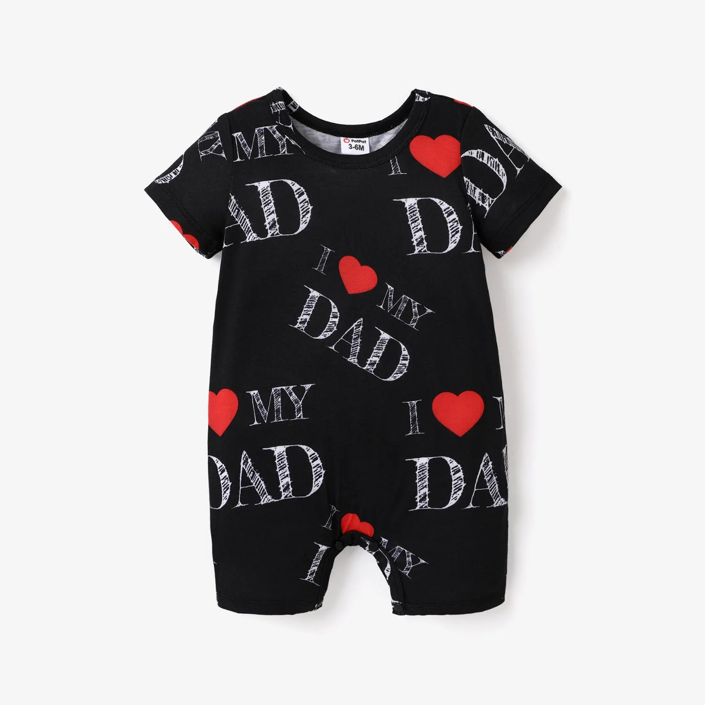 Baby Boy/Girl All Over Love Heart and Letter Print Short-sleeve Romper