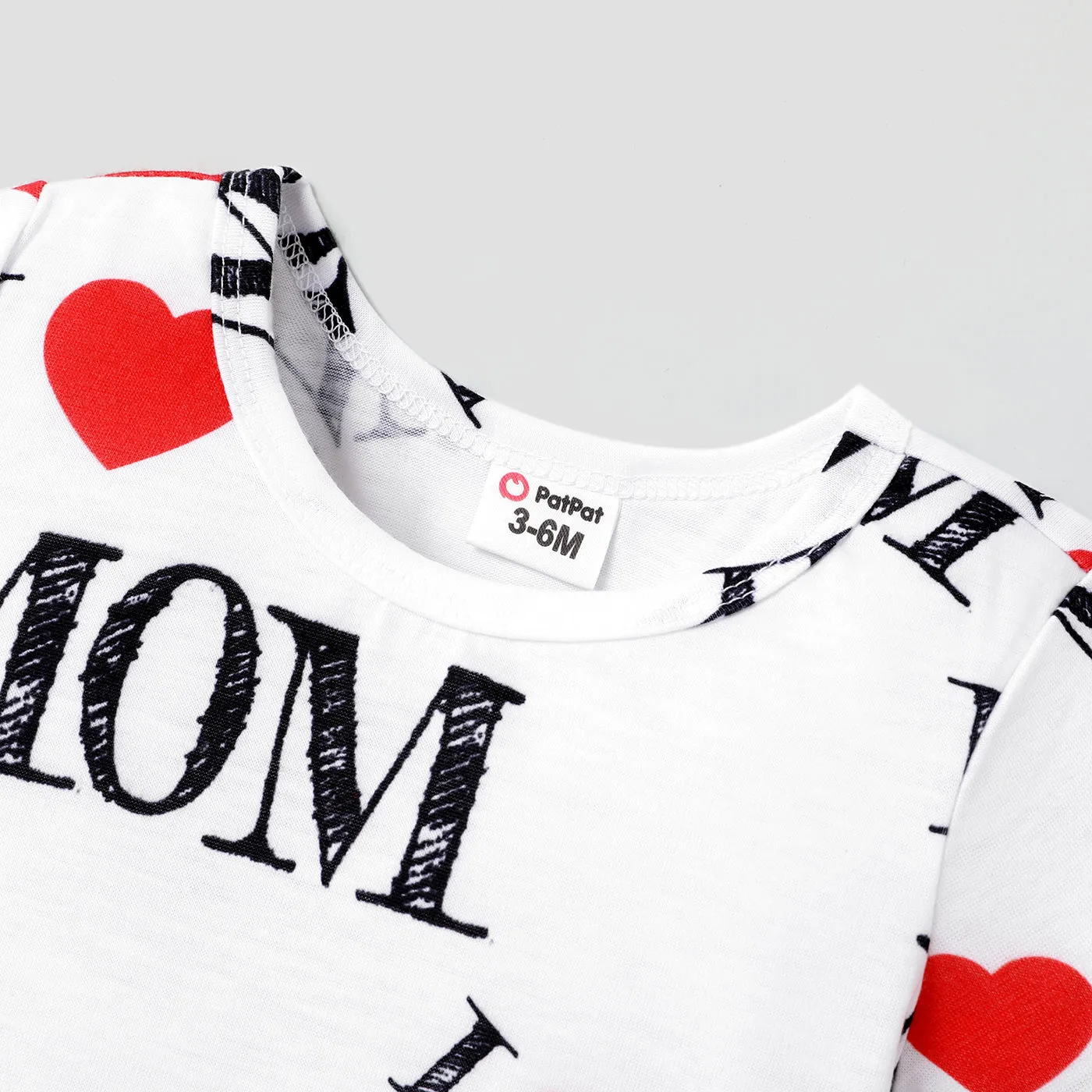 Baby Boy/Girl All Over Love Heart and Letter Print Short-sleeve Romper