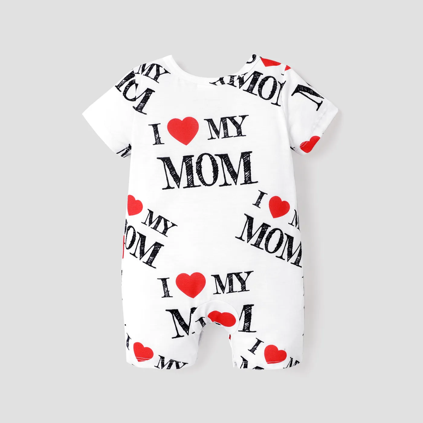 Baby Boy/Girl All Over Love Heart and Letter Print Short-sleeve Romper