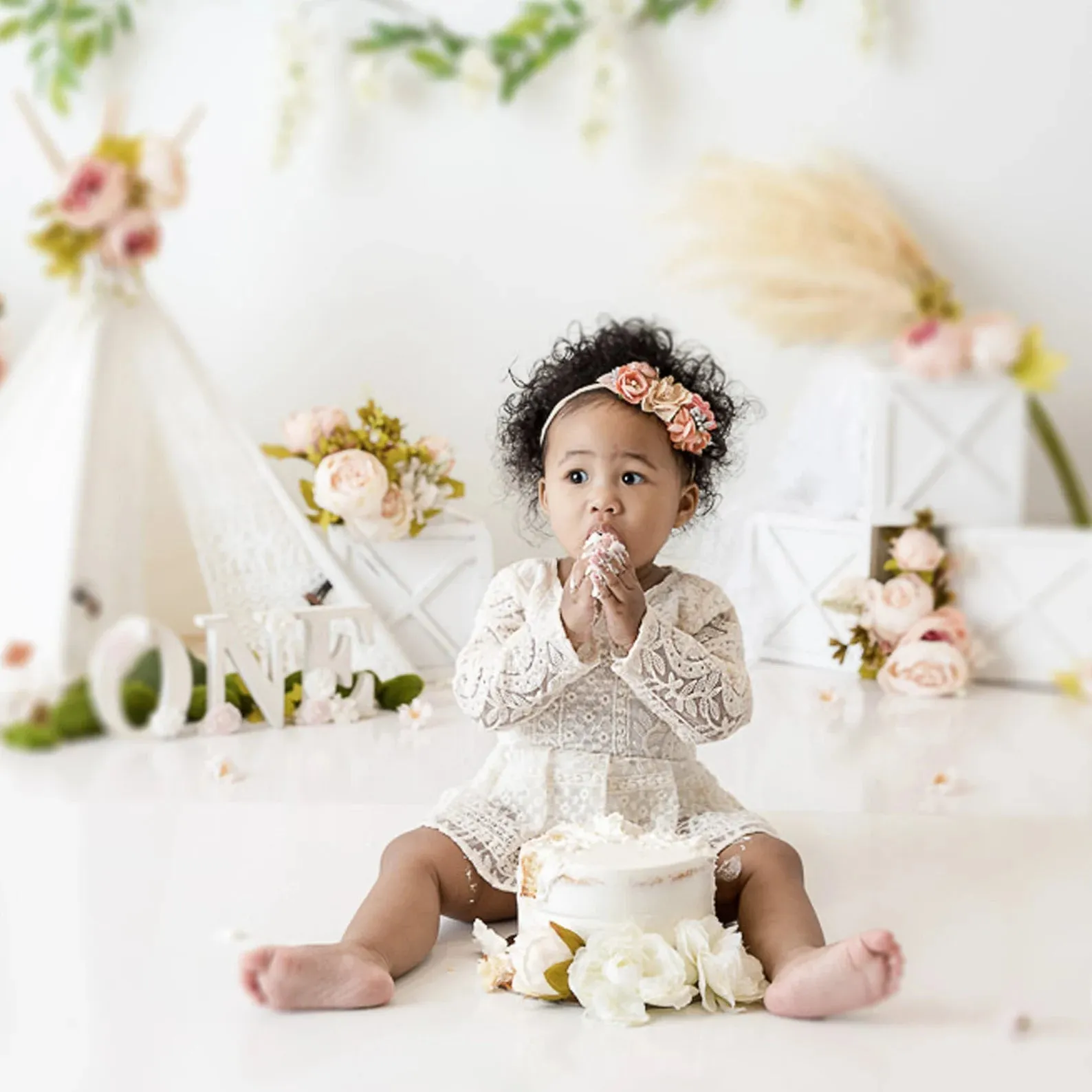 Baby Girl Lace Dress Long Sleeve, White Boho Toddler for Baptism, First Birthday Outfit Girl