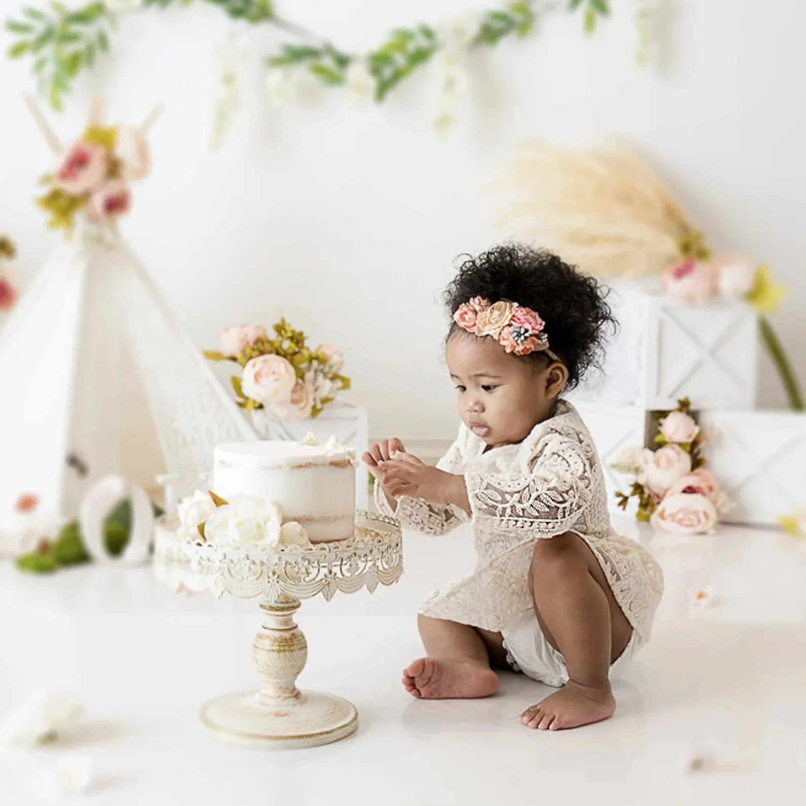 Baby Girl Lace Dress Long Sleeve, White Boho Toddler for Baptism, First Birthday Outfit Girl