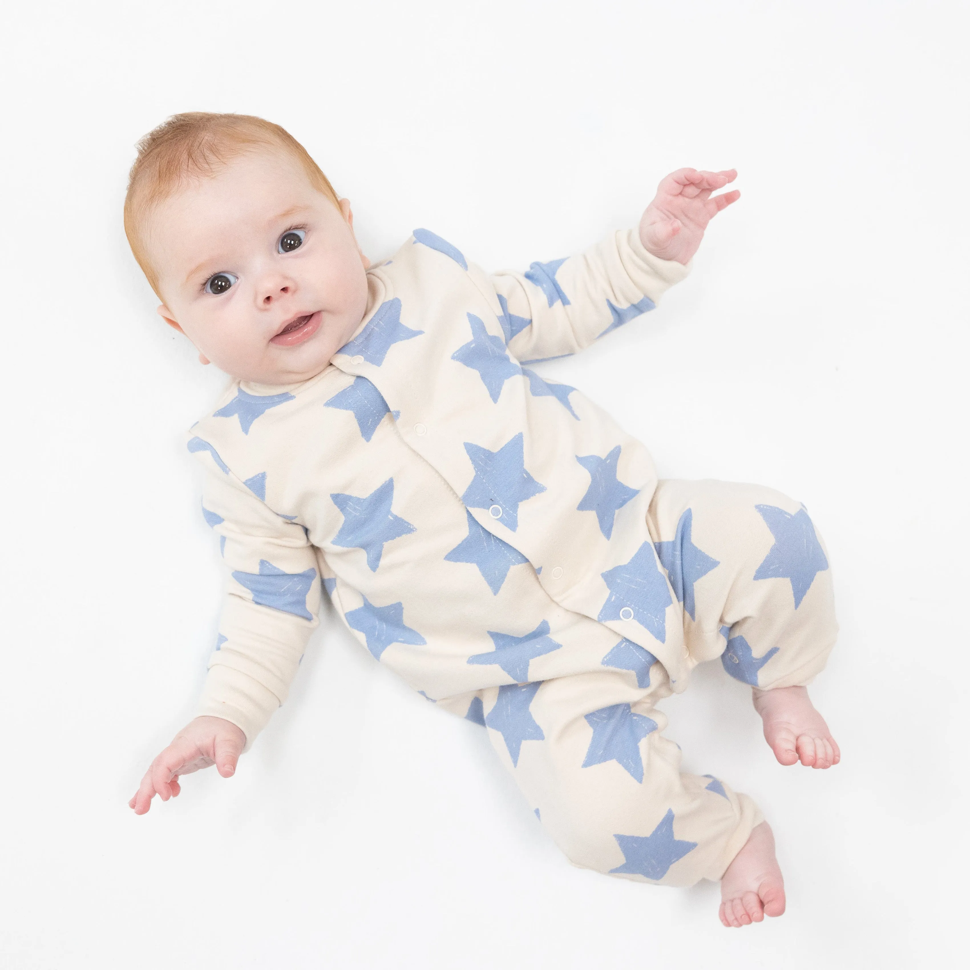 Baseball Collar Romper - Sketchy Stars Blue