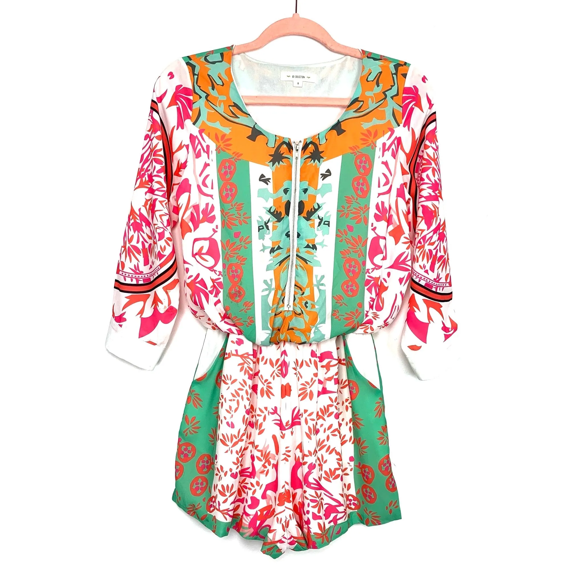 BD Collection Zipper Front Printed Romper- Size S (see notes)
