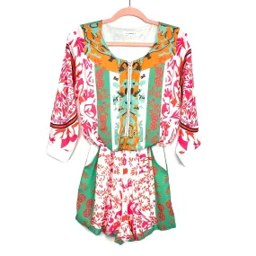 BD Collection Zipper Front Printed Romper- Size S (see notes)