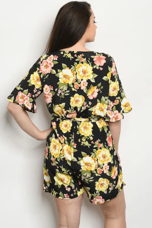 Black Floral Plus Size Romper