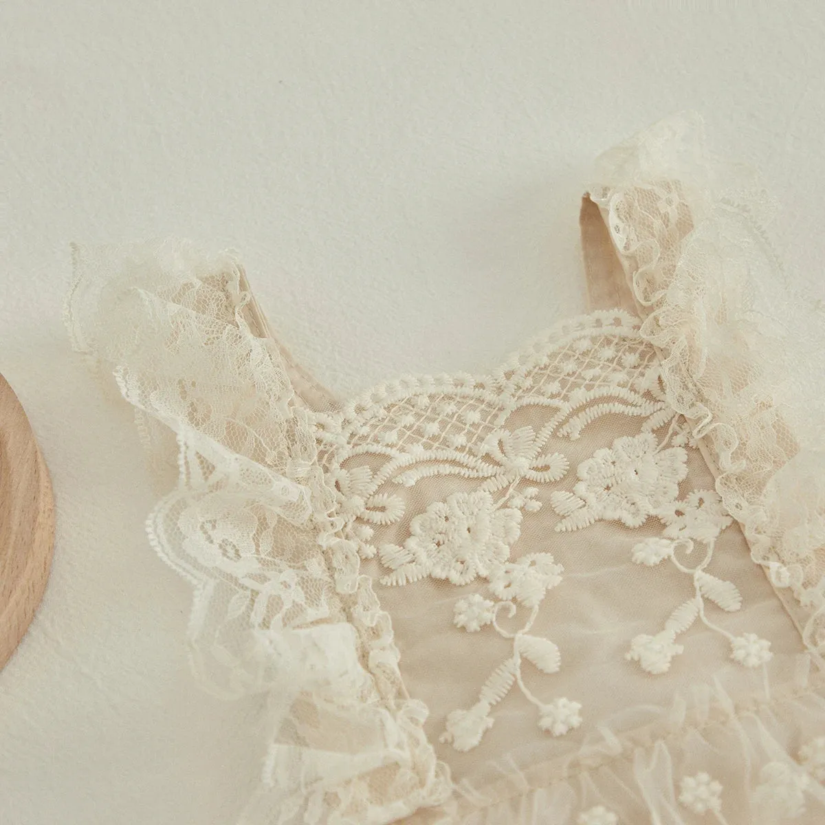 Bohemian Beige or White Lace Baby Dress Romper for Special Occasion, One Year Birthday Cake Smash Outfit Girl