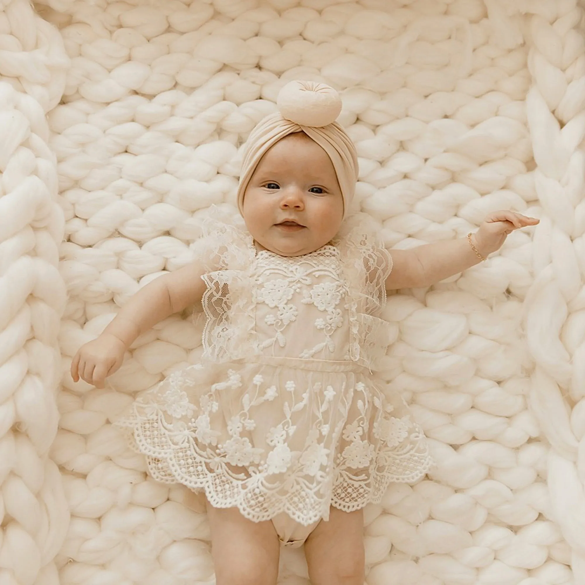 Bohemian Beige or White Lace Baby Dress Romper for Special Occasion, One Year Birthday Cake Smash Outfit Girl