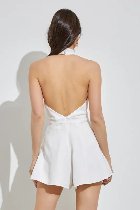 Boho Chic White Halter Neck Wide Leg Romper