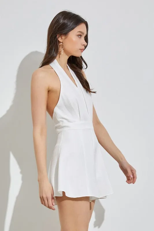 Boho Chic White Halter Neck Wide Leg Romper