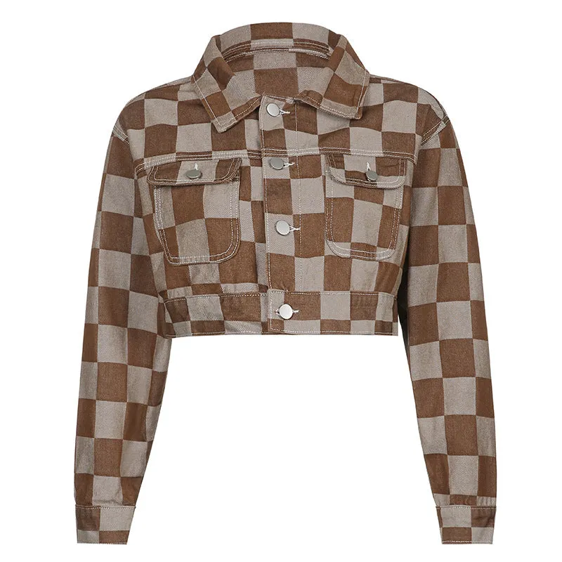 Brown Cropped Varsity Jacket Lapel Short Jacket