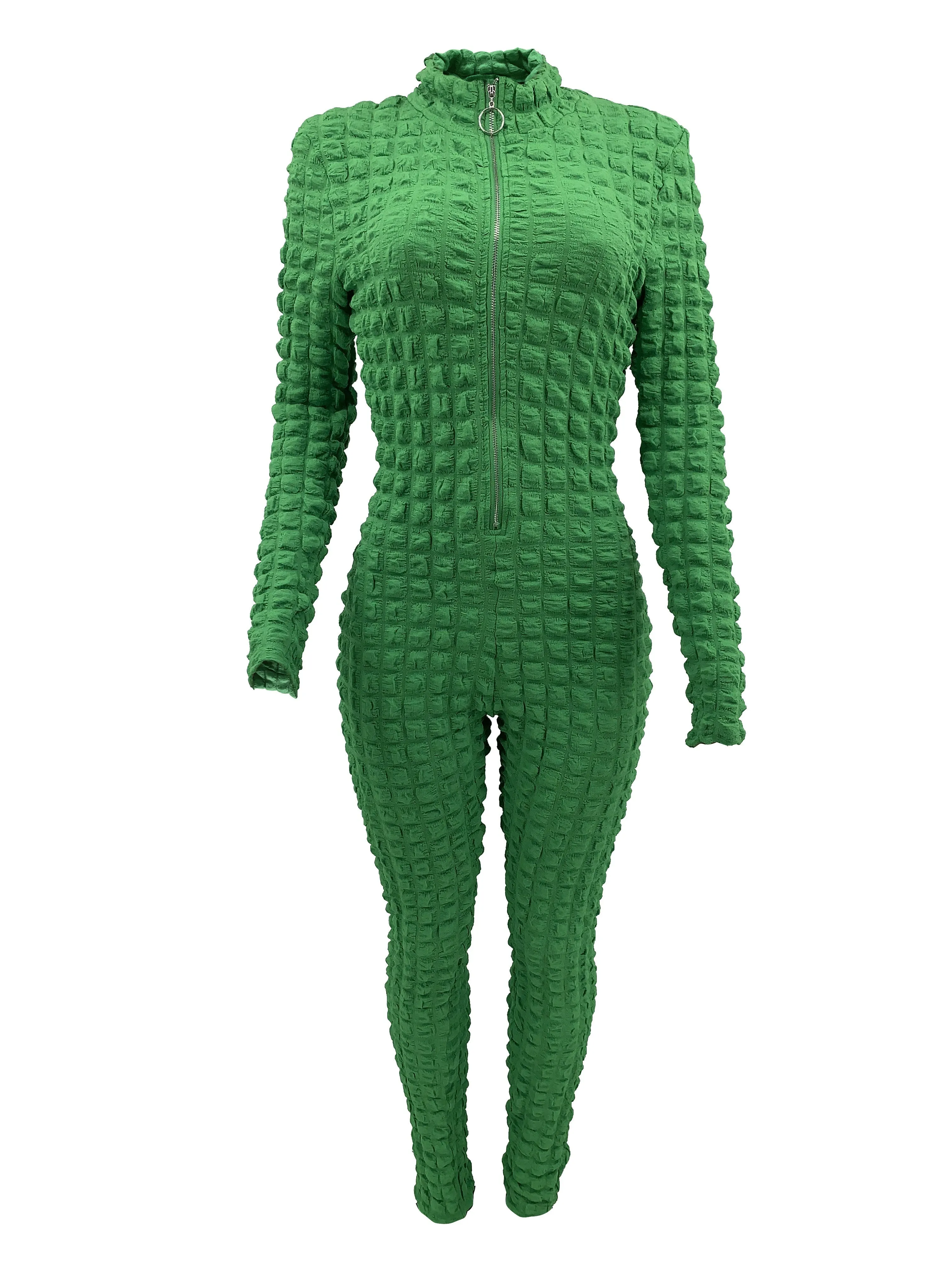 Casual Bodycon PopCorn  Long Sleeve Solid Romper