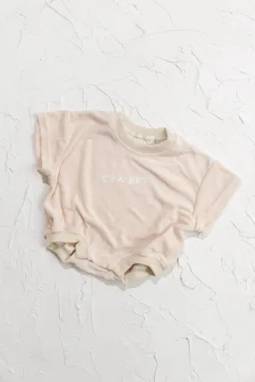 cinnamon baby terry t-shirt romper - cream