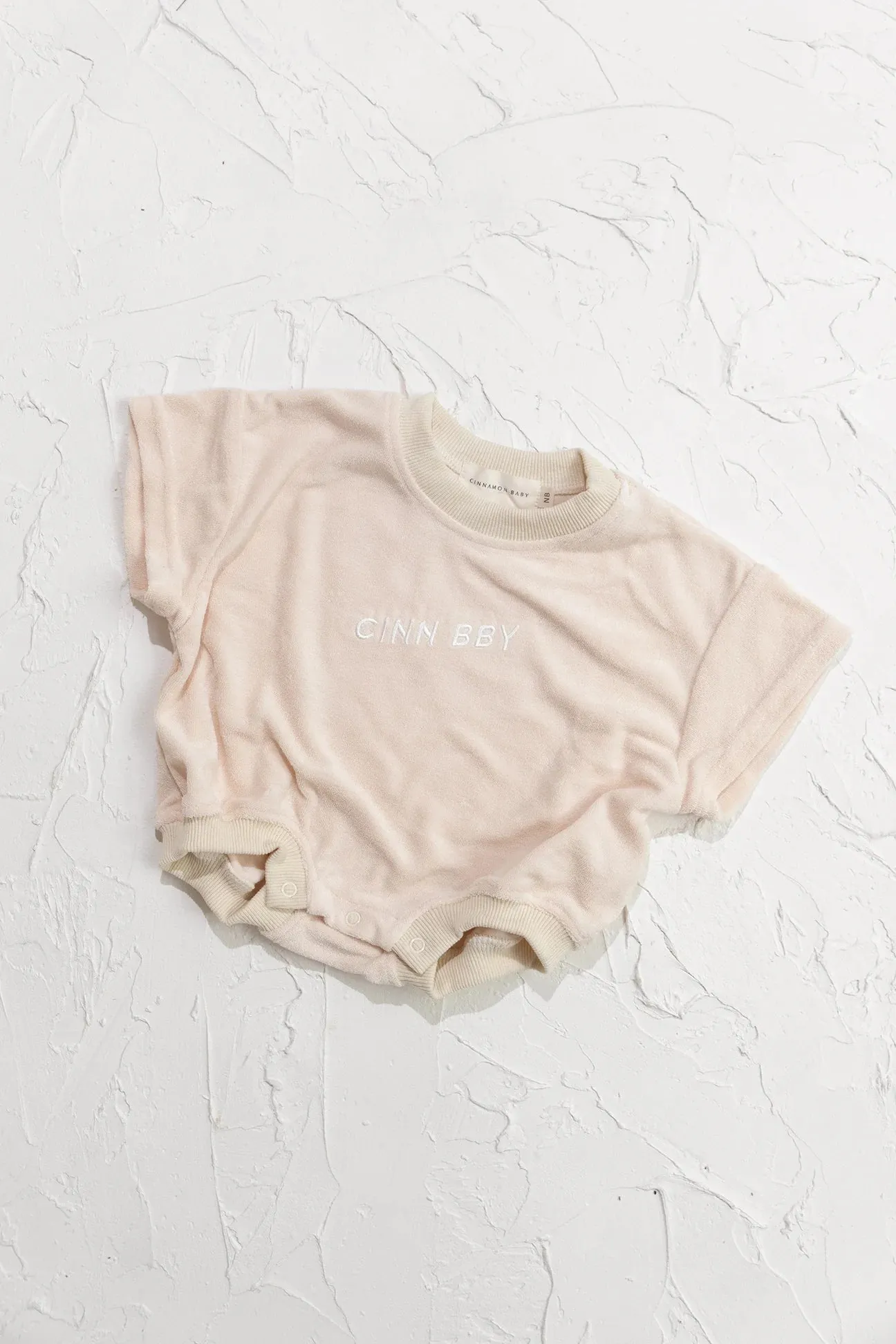 cinnamon baby terry t-shirt romper - cream