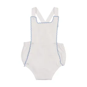 Coco Blanc White w/ Blue Scalloped Romper