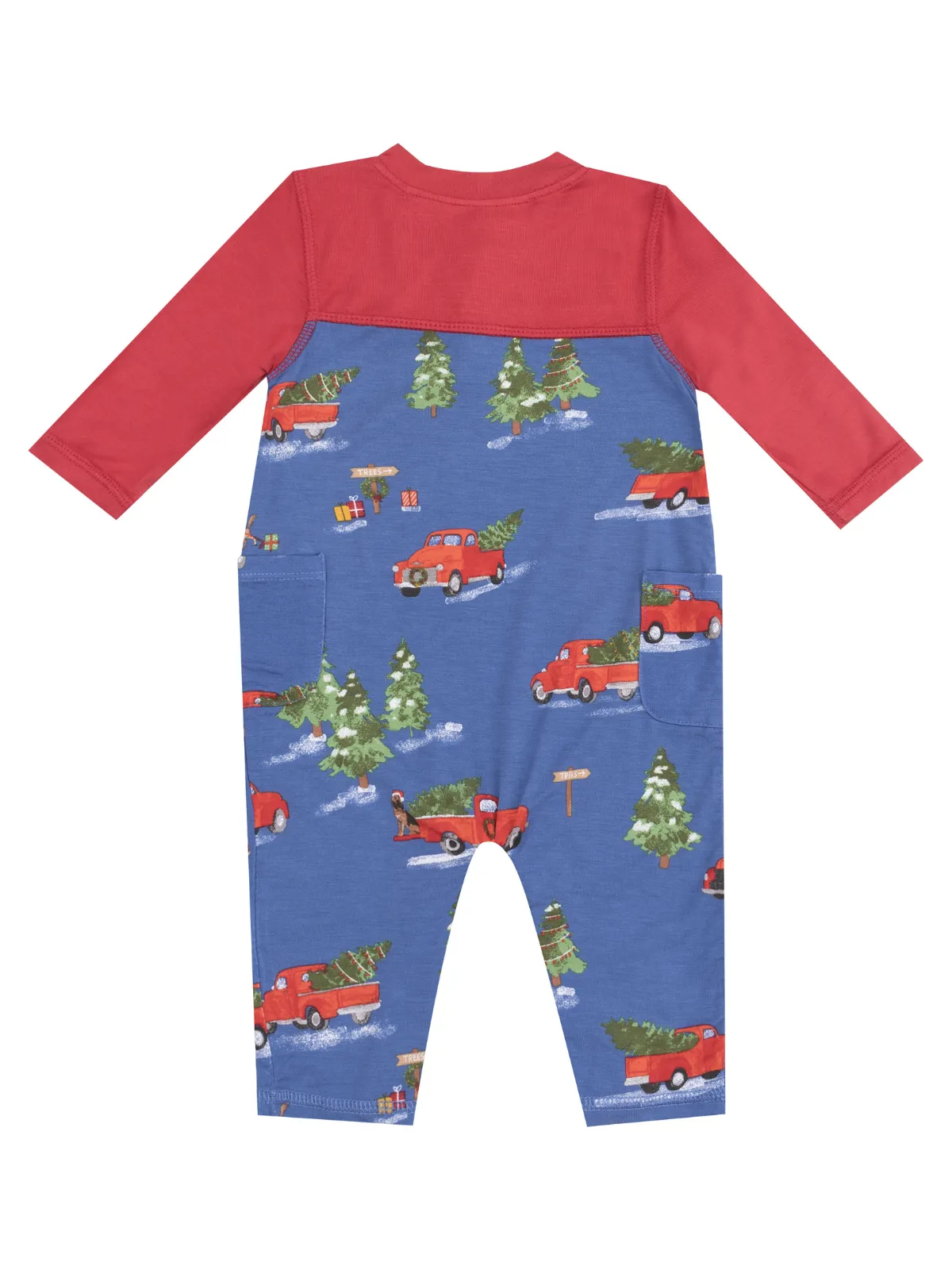 Contrast Sleeve Romper, Red Vintage Truck