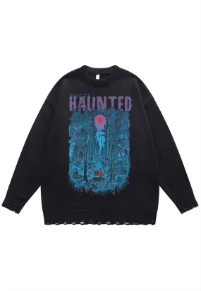 Creepy sweater haunted jumper ripped knitted top in black