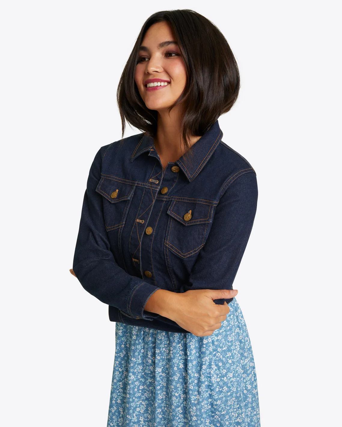 Cropped Jacket in Dark Wash