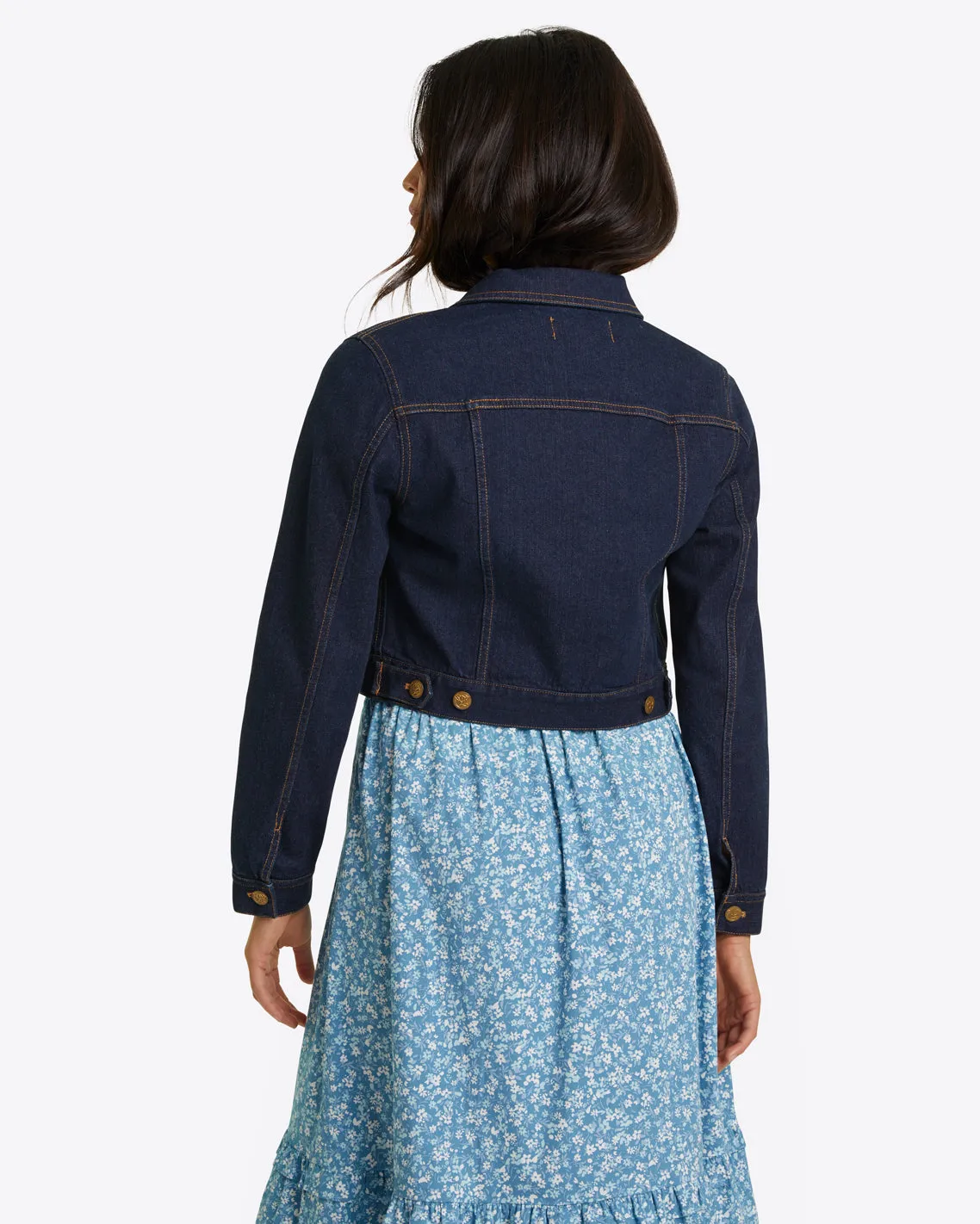 Cropped Jacket in Dark Wash