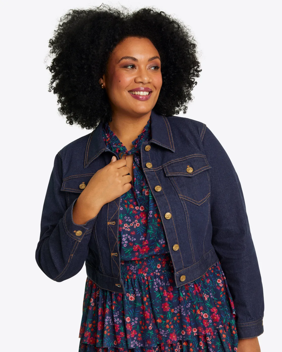 Cropped Jacket in Dark Wash