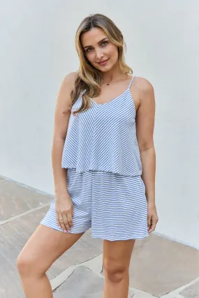 Culture Code Let It Happen Full Size Double Flare Striped Romper in Cobalt Blue
