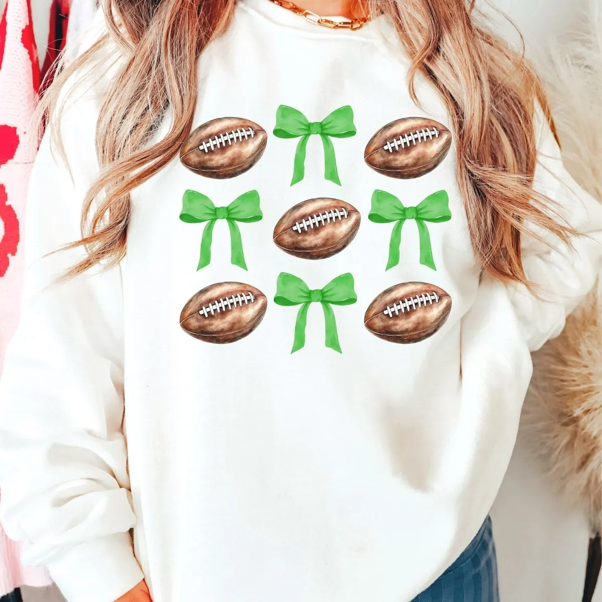Custom Football Bow Collage Crew Sweatshirt Wholesale