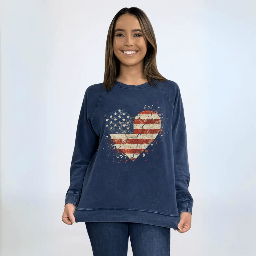 Distressed American Flag Graphic Sweatshirt Made in USA