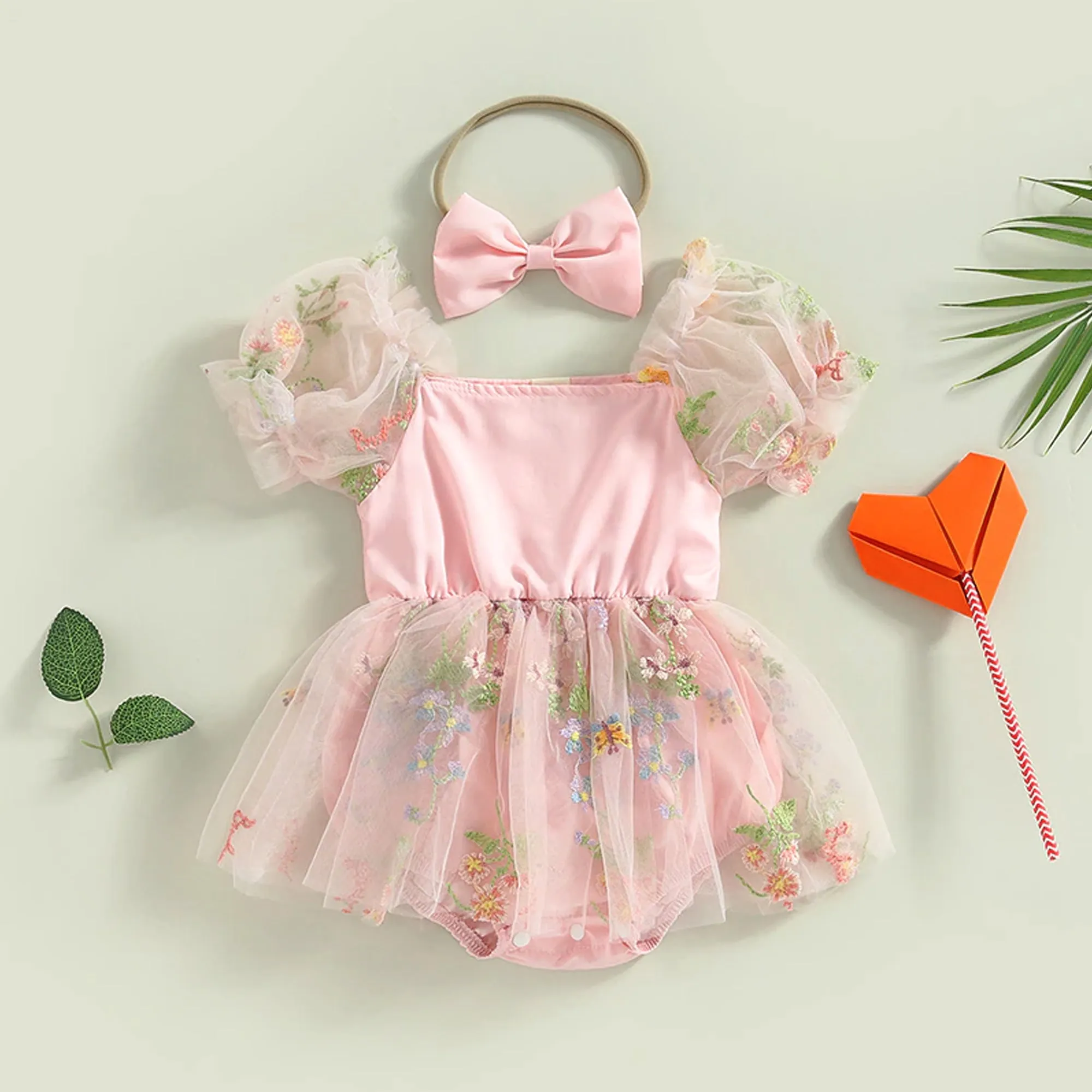 Embroidered Floral Tulle Dress Special Occasion, First Birthday Baby Romper, Cake Smash Outfit Girl