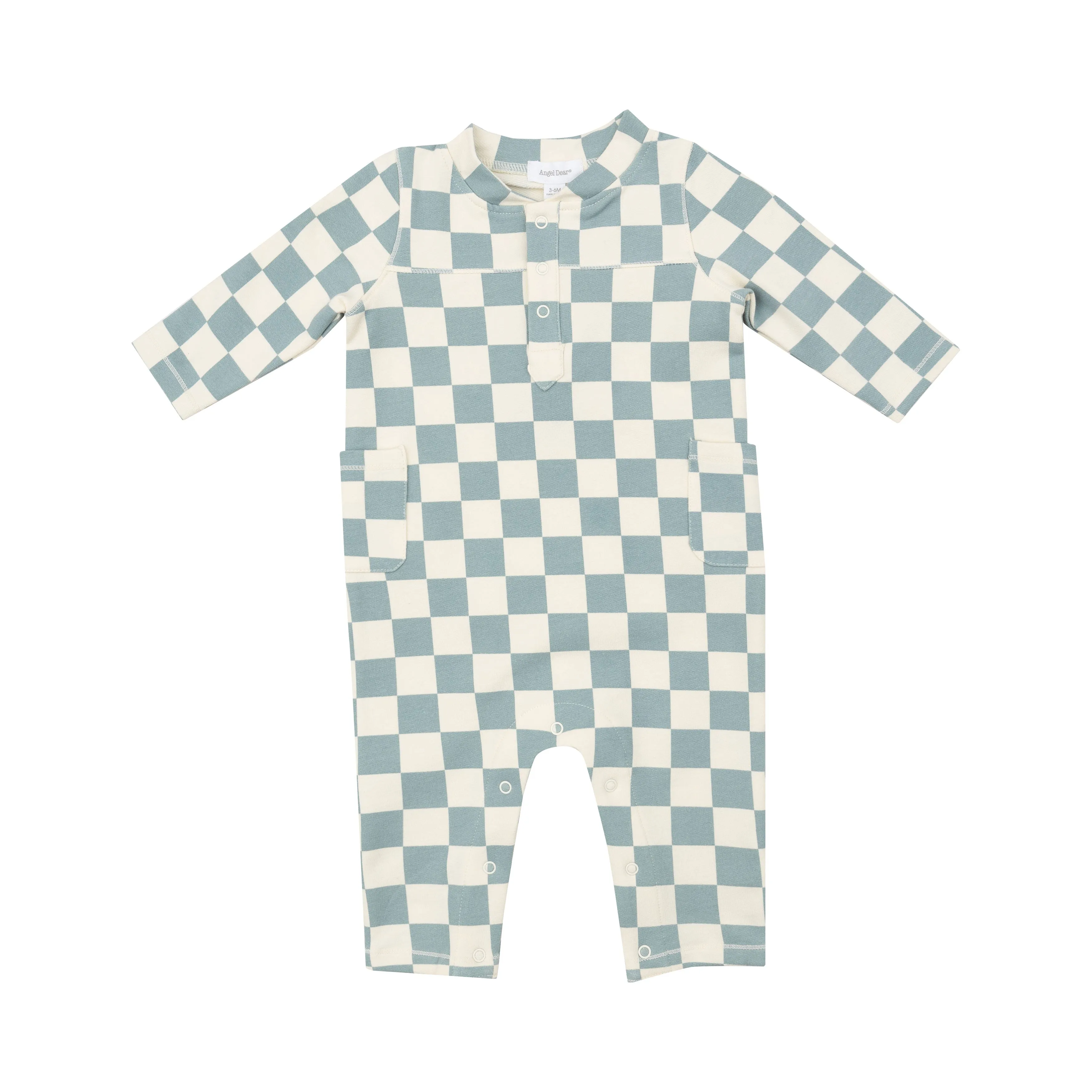 French Terry Checkerboard Gray Mist Uni Romper