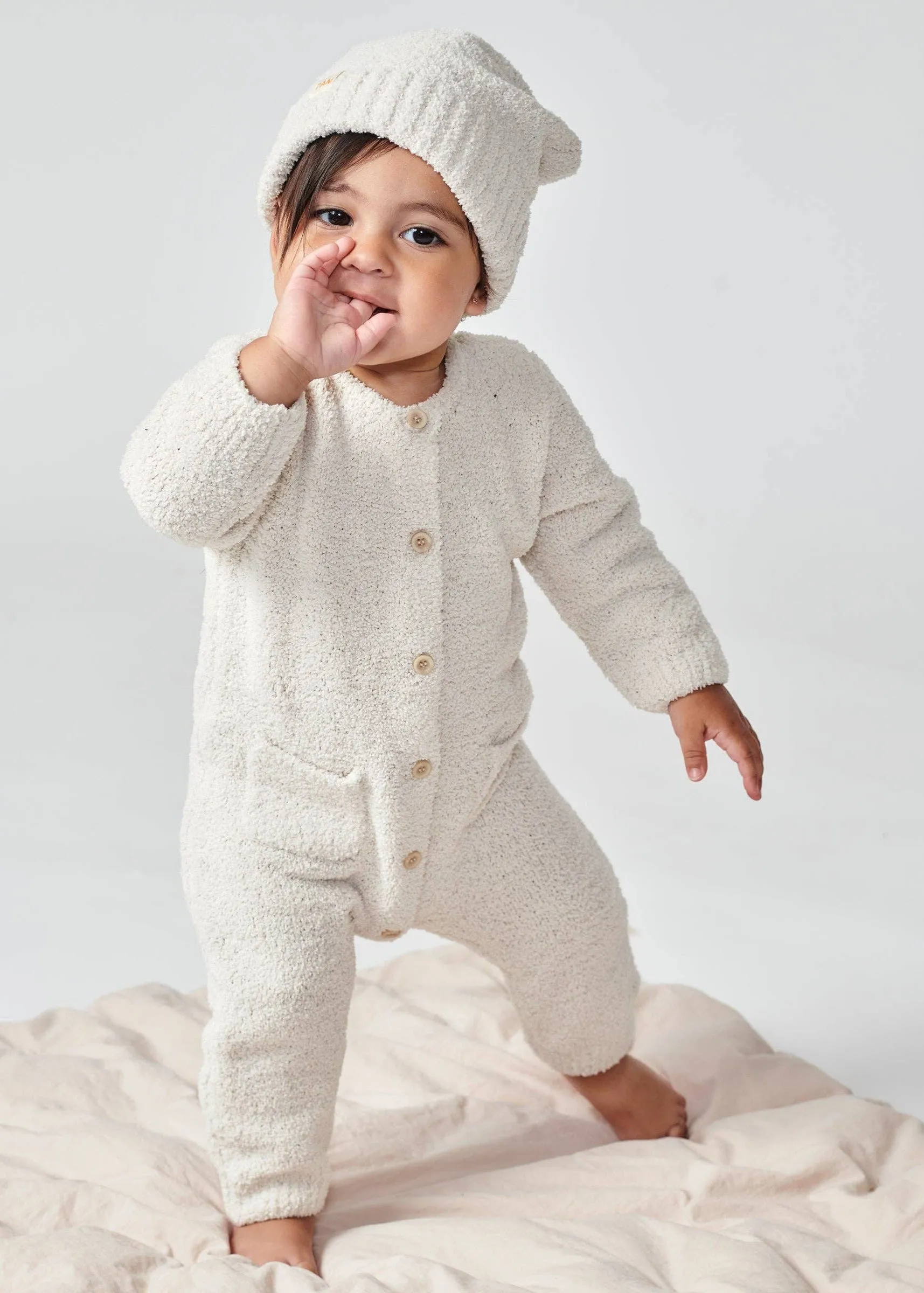 Fuzzy Long Sleeve Romper - Ecru