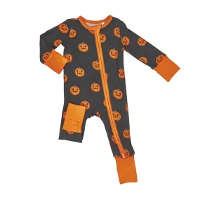 Jack O Lantern 2 Way Zipper Romper Black