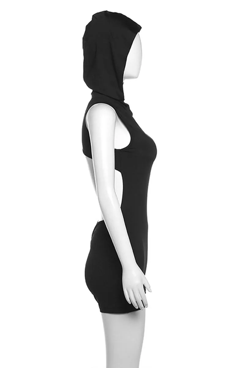 JK680 Sleeveless Hooded Slim-Fit Backless Romper