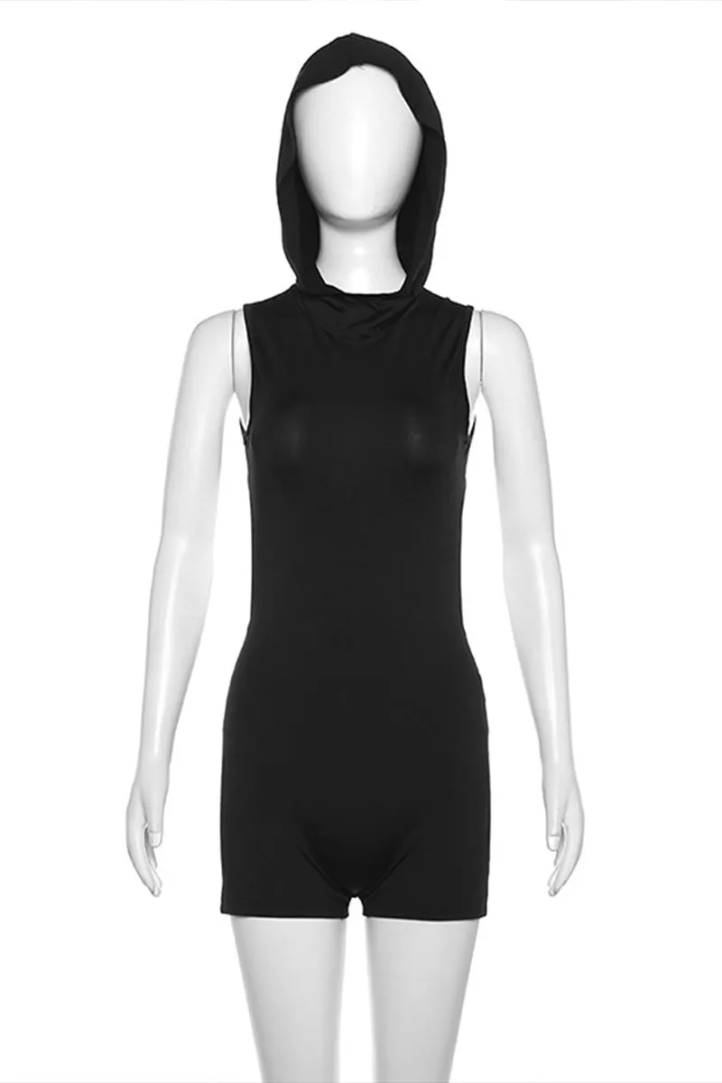 JK680 Sleeveless Hooded Slim-Fit Backless Romper