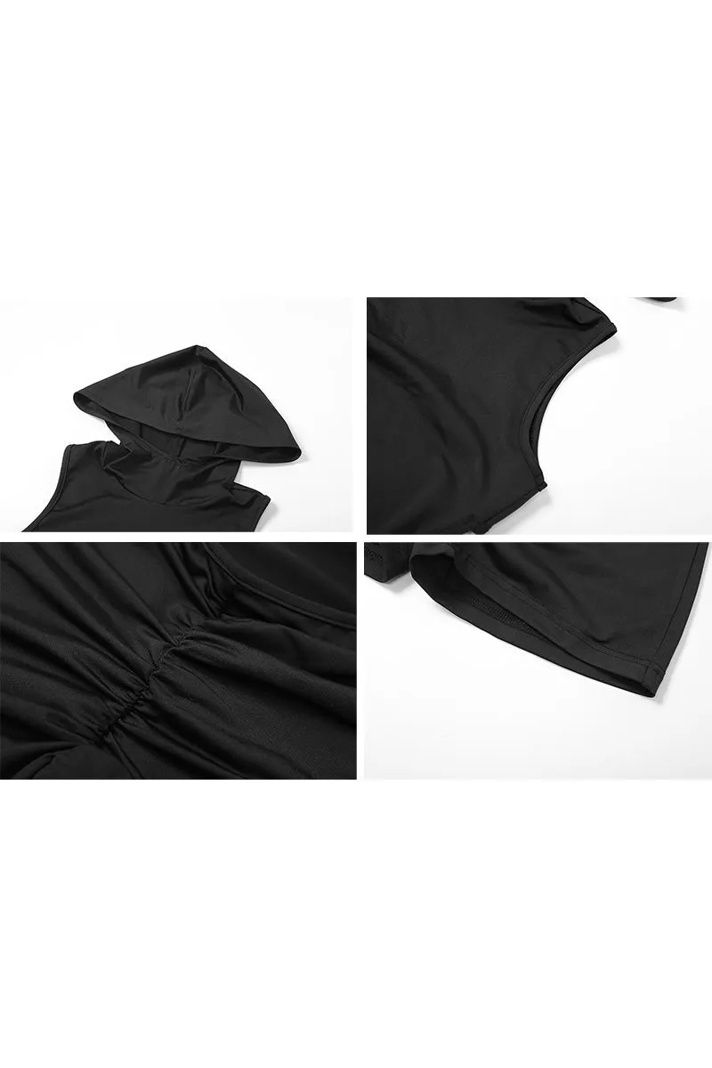 JK680 Sleeveless Hooded Slim-Fit Backless Romper