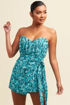 June Spotted Pleated Blue Romper with Wrap Skort *limited*