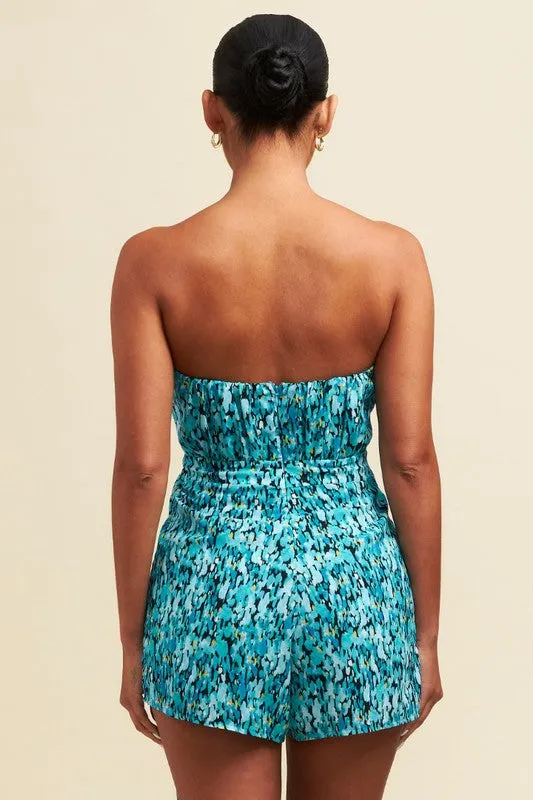June Spotted Pleated Blue Romper with Wrap Skort *limited*