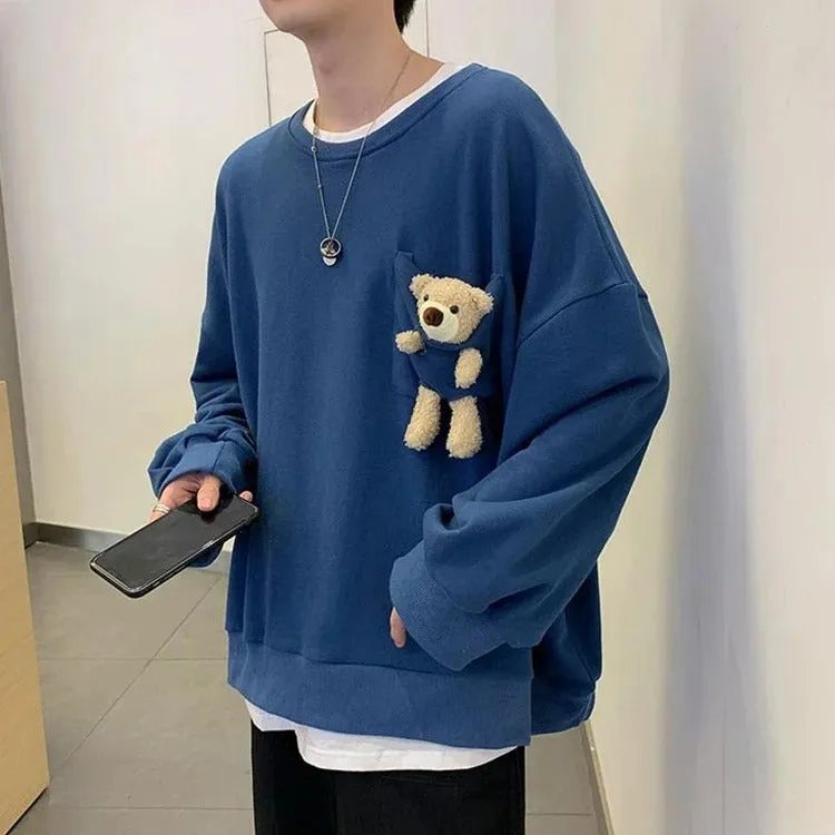 Kawaii Bliss: Bear Pocket Sweatshirt - Snuggle Up in Cute Comfort! 🐻💜