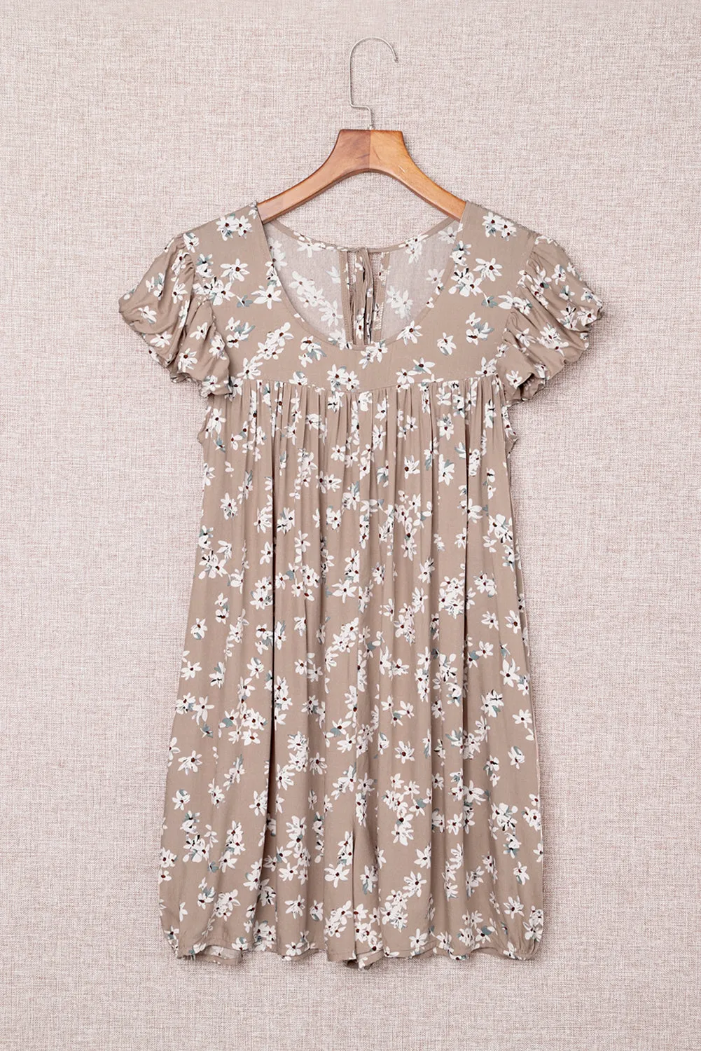 Khaki Ruffled Sleeve Floral Print Romper