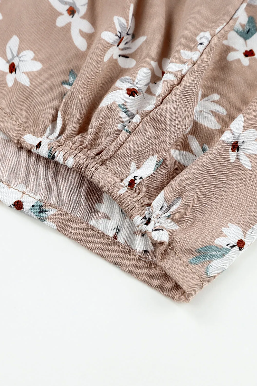 Khaki Ruffled Sleeve Floral Print Romper